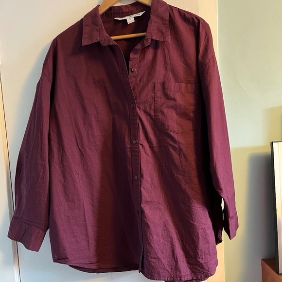 Old Navy 100% Cotton Boyfriend Shirt, Latge, Burgundy - Picture 1 of 7